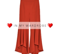 Red Asymmetric Flare Trousers